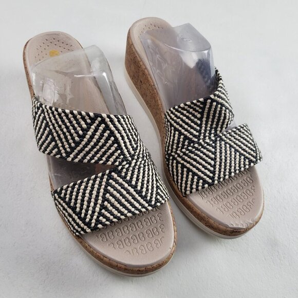 Bzees Resort Wedge Riviera Sandal Women 10 Wide Raffia Slip On Peep Toe Platform - Picture 3 of 13